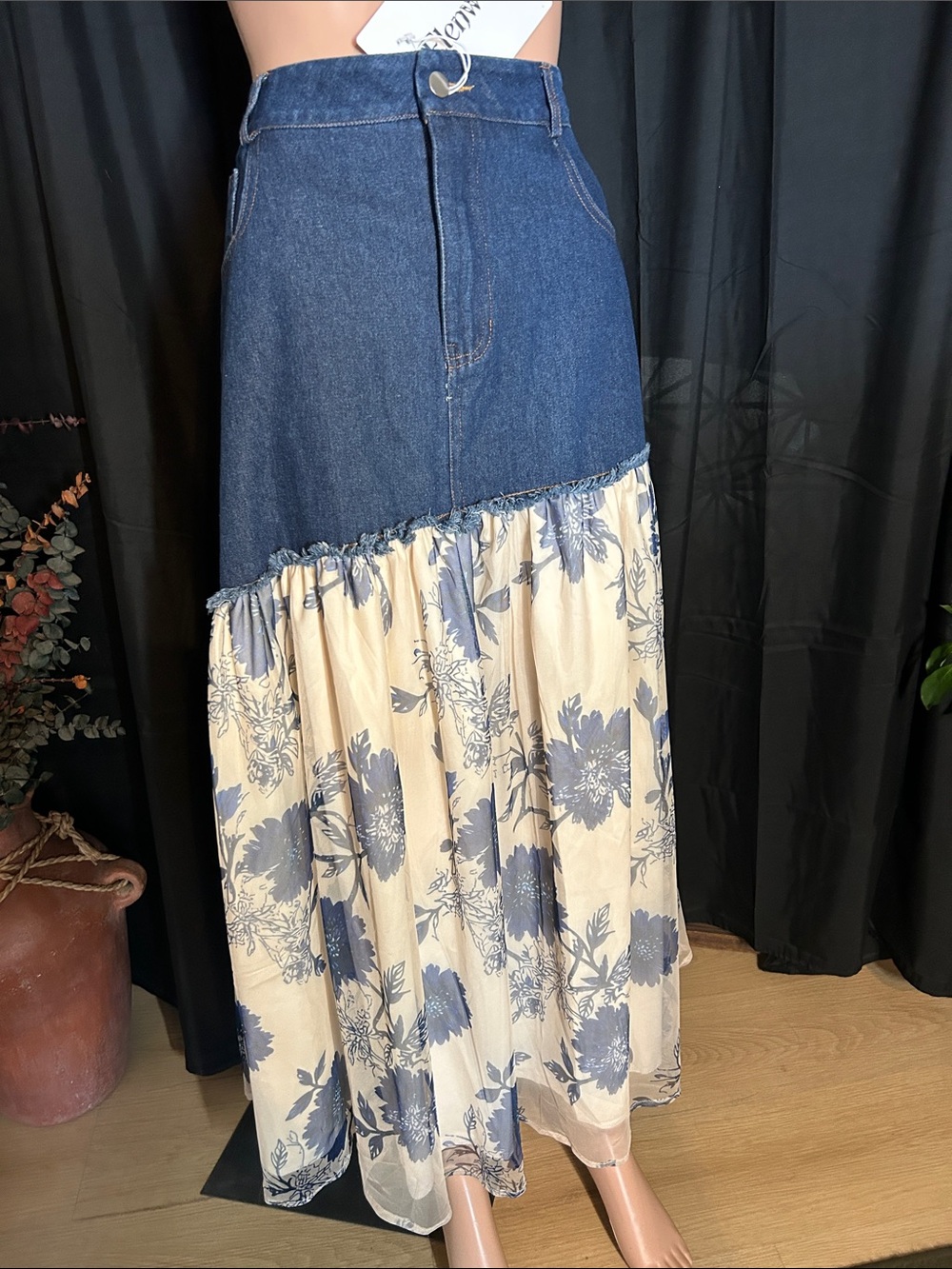 NWT ELENWEN FLORAL JEAN SKIRT XL